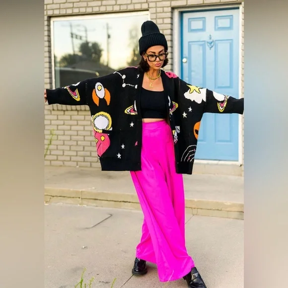 Dressed in LALA Black and Pink Cosmic Cardigan - Picture 2 of 8